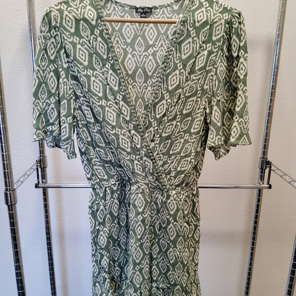 Lily Rose Olive and Cream Geometric Dress
